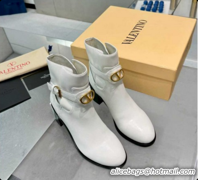 Best Product Valentino VLogo Signature Strap Heel Ankle Boots 7cm in Calfskin Leather White VLTN121502 1215053