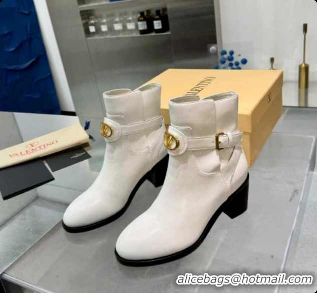 Best Product Valentino VLogo Signature Strap Heel Ankle Boots 7cm in Calfskin Leather White VLTN121502 1215053
