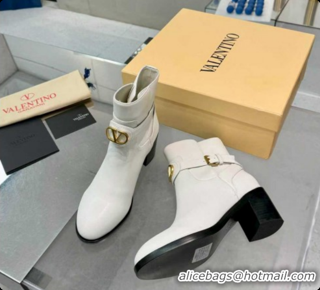 Best Product Valentino VLogo Signature Strap Heel Ankle Boots 7cm in Calfskin Leather White VLTN121502 1215053