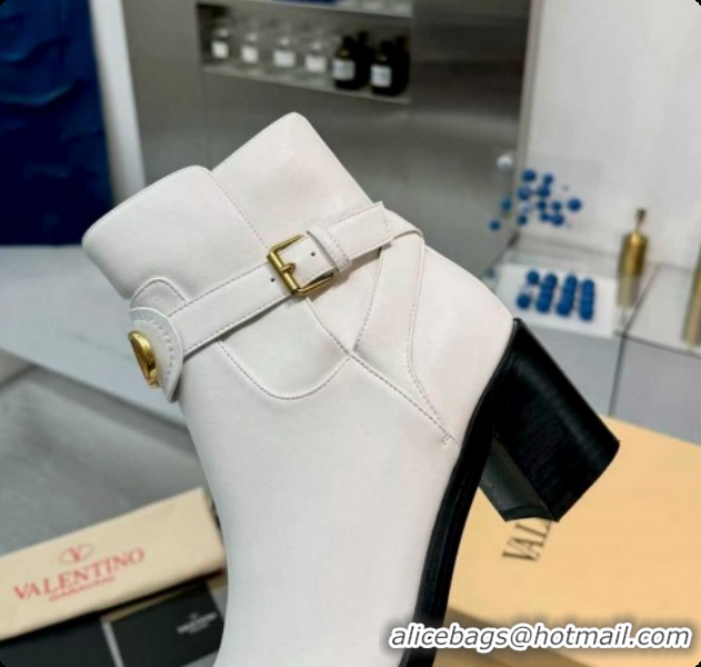 Best Product Valentino VLogo Signature Strap Heel Ankle Boots 7cm in Calfskin Leather White VLTN121502 1215053