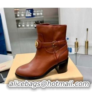 Shop Duplicate Valentino VLogo Signature Strap Heel Ankle Boots 7cm in Calfskin Leather Tan Brown VLTN121502 1215054