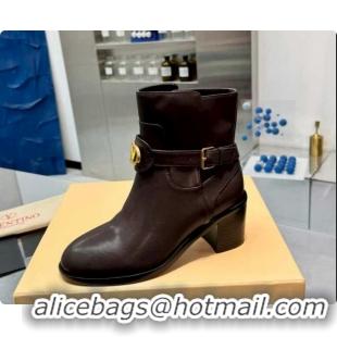 Low Price Valentino VLogo Signature Strap Heel Ankle Boots 7cm in Calfskin Leather Dark Brown VLTN121502 51215055