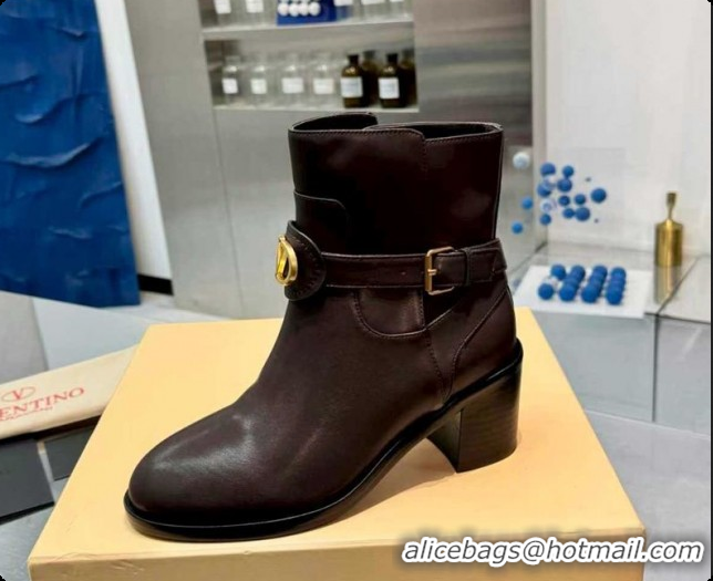 Low Price Valentino VLogo Signature Strap Heel Ankle Boots 7cm in Calfskin Leather Dark Brown VLTN121502 51215055