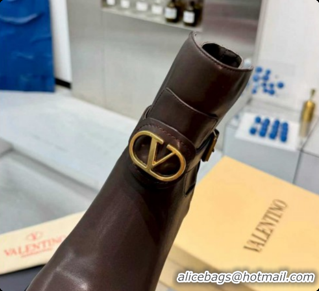 Low Price Valentino VLogo Signature Strap Heel Ankle Boots 7cm in Calfskin Leather Dark Brown VLTN121502 51215055