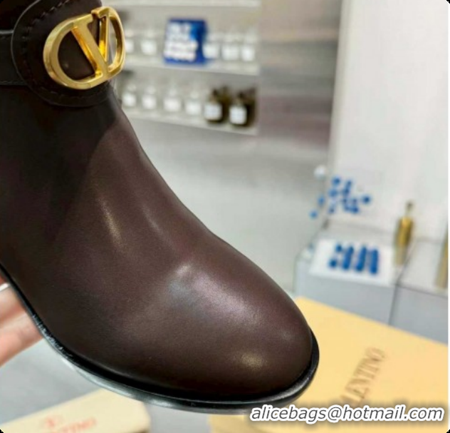 Low Price Valentino VLogo Signature Strap Heel Ankle Boots 7cm in Calfskin Leather Dark Brown VLTN121502 51215055