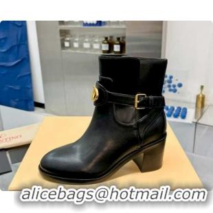 Pretty Style Valentino VLogo Signature Strap Heel Ankle Boots 7cm in Calfskin Leather Black VLTN121502 1215056