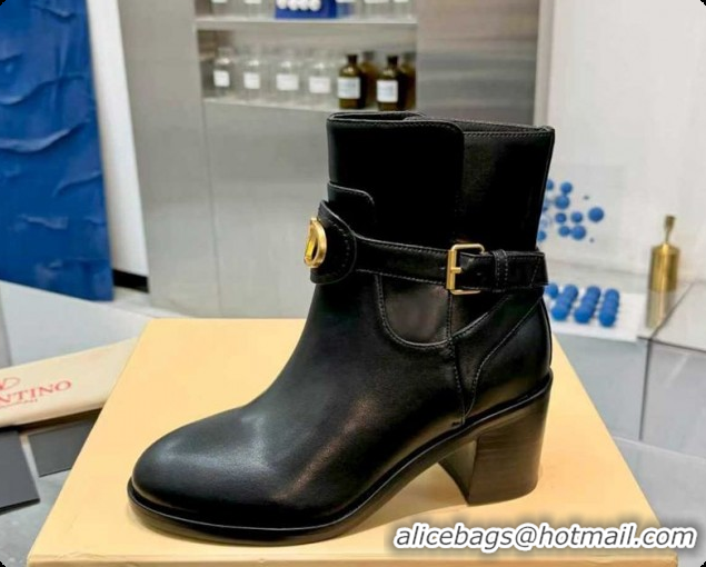 Pretty Style Valentino VLogo Signature Strap Heel Ankle Boots 7cm in Calfskin Leather Black VLTN121502 1215056