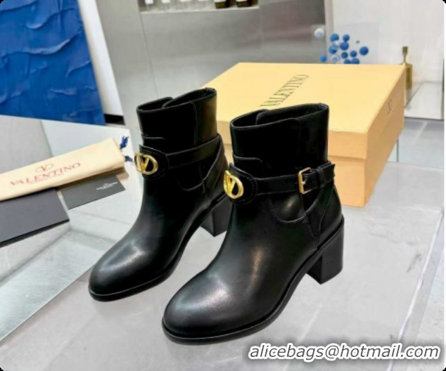 Pretty Style Valentino VLogo Signature Strap Heel Ankle Boots 7cm in Calfskin Leather Black VLTN121502 1215056