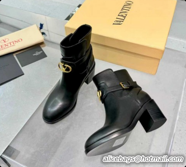 Pretty Style Valentino VLogo Signature Strap Heel Ankle Boots 7cm in Calfskin Leather Black VLTN121502 1215056