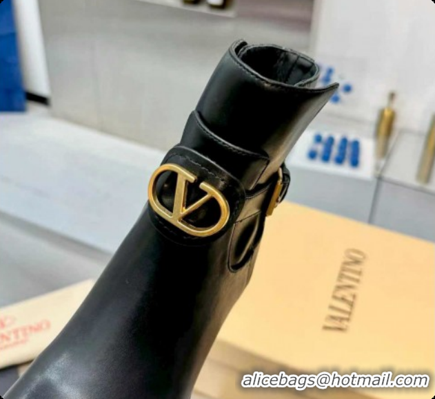 Pretty Style Valentino VLogo Signature Strap Heel Ankle Boots 7cm in Calfskin Leather Black VLTN121502 1215056