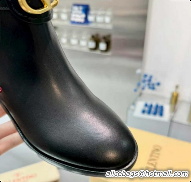 Pretty Style Valentino VLogo Signature Strap Heel Ankle Boots 7cm in Calfskin Leather Black VLTN121502 1215056