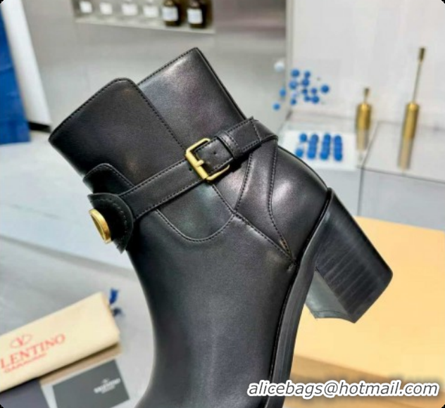 Pretty Style Valentino VLogo Signature Strap Heel Ankle Boots 7cm in Calfskin Leather Black VLTN121502 1215056