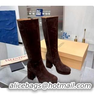 Popular Style Valentino FAWCETTE Platform High Boots 10cm in Suede Brown 1215057