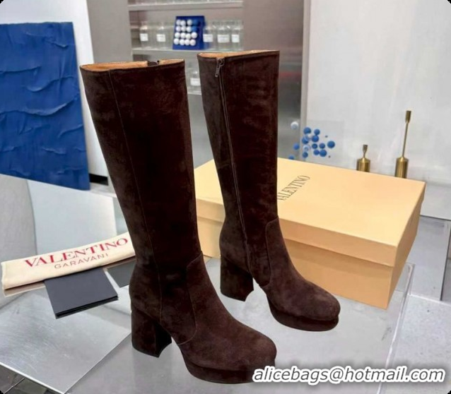 Popular Style Valentino FAWCETTE Platform High Boots 10cm in Suede Brown 1215057