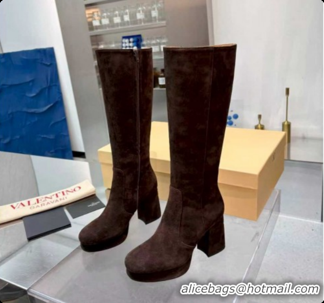 Popular Style Valentino FAWCETTE Platform High Boots 10cm in Suede Brown 1215057