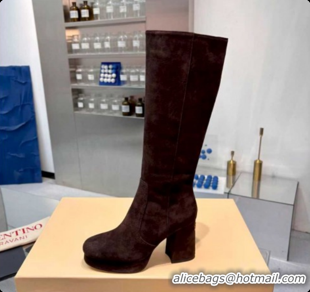 Popular Style Valentino FAWCETTE Platform High Boots 10cm in Suede Brown 1215057