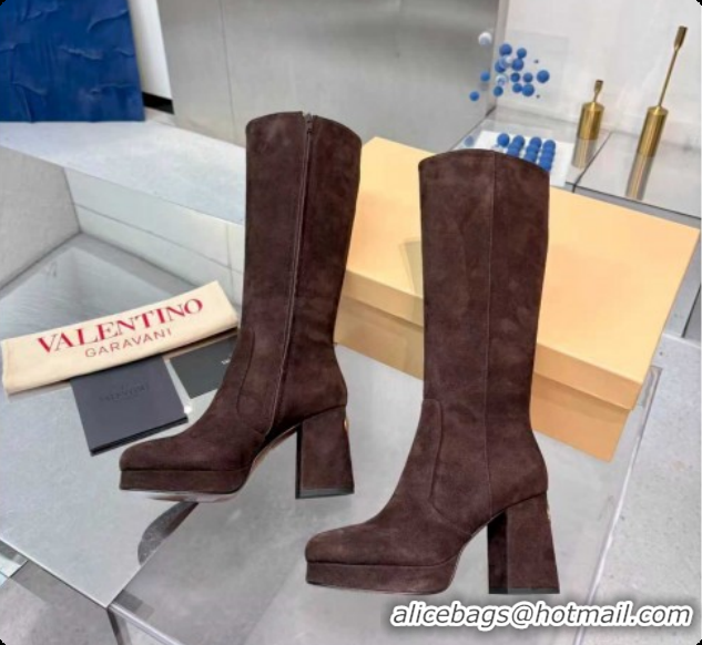 Popular Style Valentino FAWCETTE Platform High Boots 10cm in Suede Brown 1215057