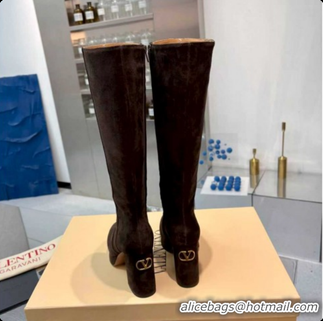 Popular Style Valentino FAWCETTE Platform High Boots 10cm in Suede Brown 1215057