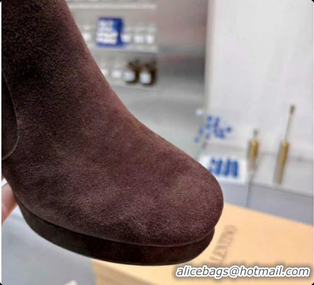 Popular Style Valentino FAWCETTE Platform High Boots 10cm in Suede Brown 1215057