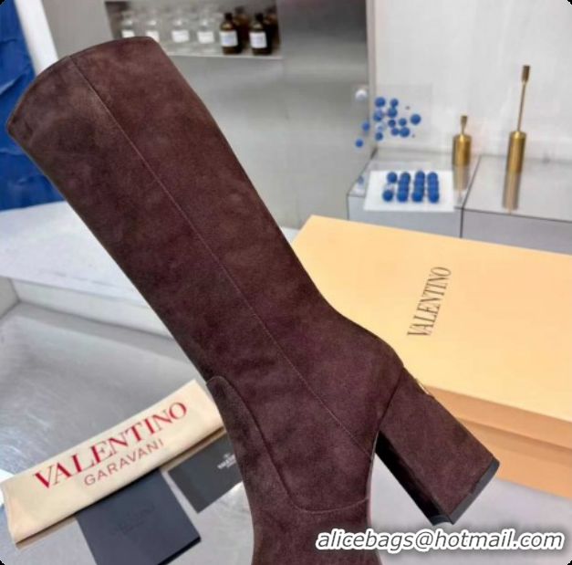 Popular Style Valentino FAWCETTE Platform High Boots 10cm in Suede Brown 1215057