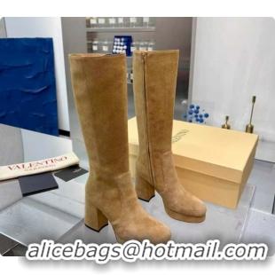 Top Grade Valentino FAWCETTE Platform High Boots 10cm in Suede Beige 51215058