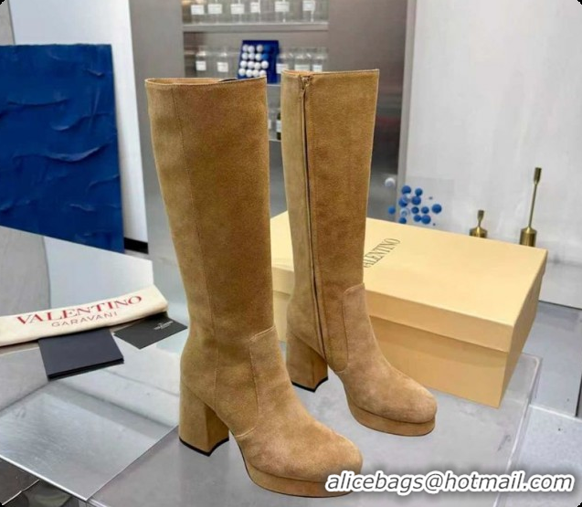 Top Grade Valentino FAWCETTE Platform High Boots 10cm in Suede Beige 51215058