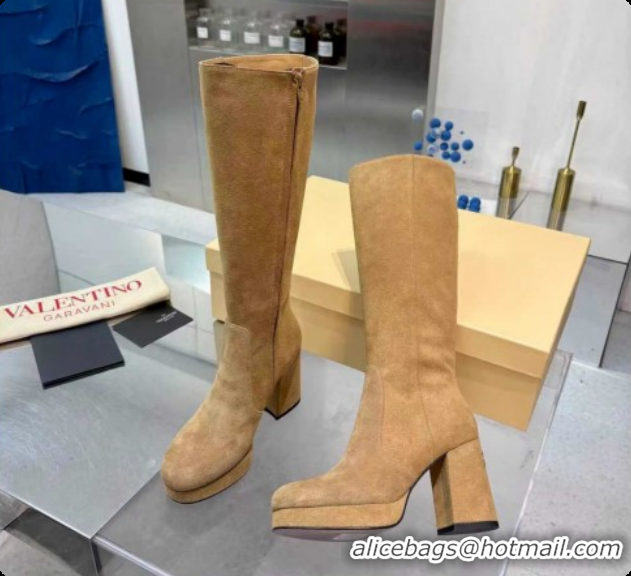 Top Grade Valentino FAWCETTE Platform High Boots 10cm in Suede Beige 51215058