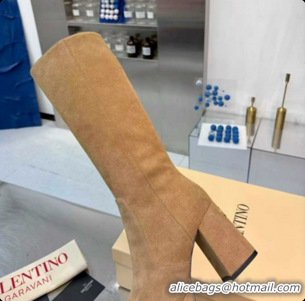 Top Grade Valentino FAWCETTE Platform High Boots 10cm in Suede Beige 51215058