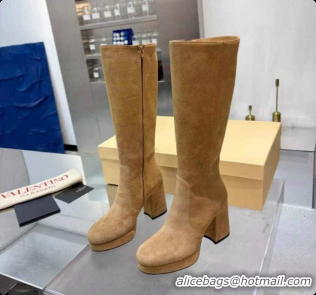 Top Grade Valentino FAWCETTE Platform High Boots 10cm in Suede Beige 51215058