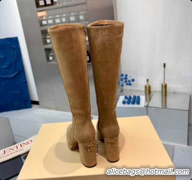Top Grade Valentino FAWCETTE Platform High Boots 10cm in Suede Beige 51215058