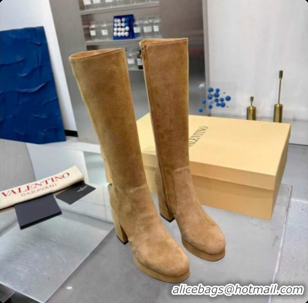 Top Grade Valentino FAWCETTE Platform High Boots 10cm in Suede Beige 51215058
