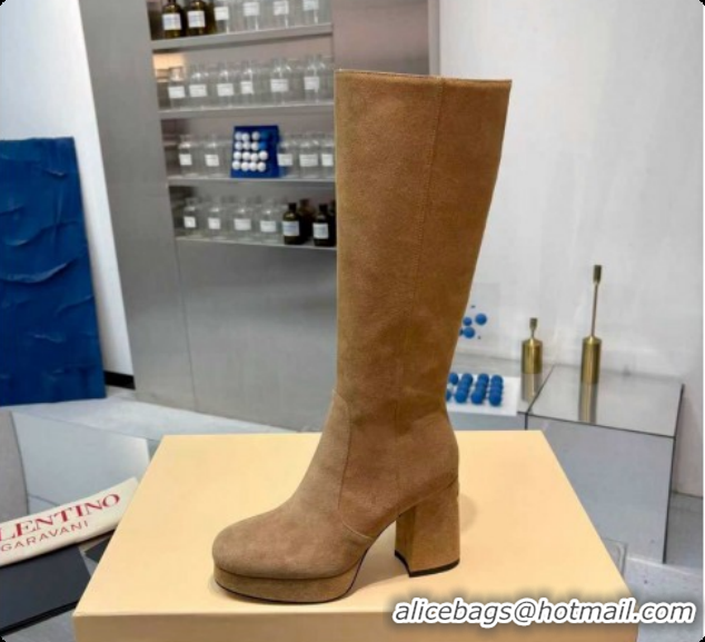 Top Grade Valentino FAWCETTE Platform High Boots 10cm in Suede Beige 51215058