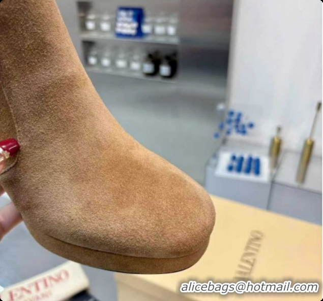 Top Grade Valentino FAWCETTE Platform High Boots 10cm in Suede Beige 51215058