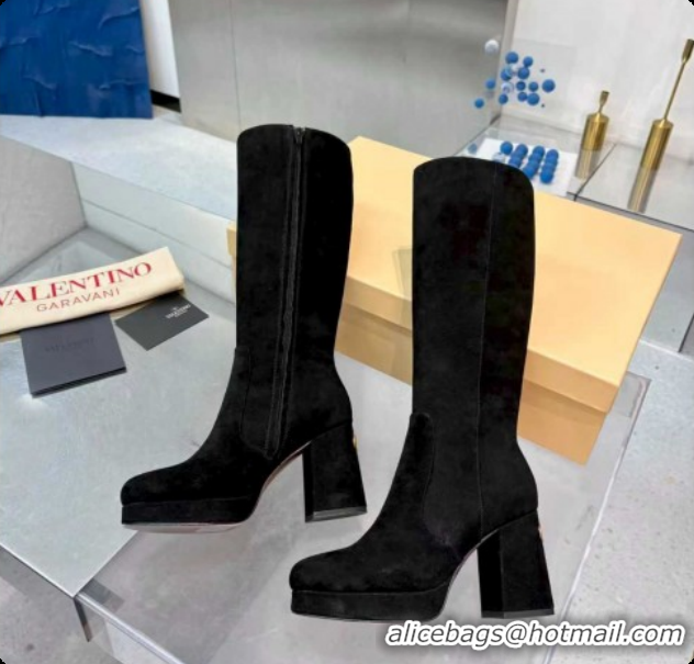 Big Discount Valentino FAWCETTE Platform High Boots 10cm in Suede Black 1215059