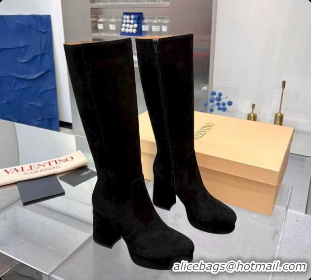 Big Discount Valentino FAWCETTE Platform High Boots 10cm in Suede Black 1215059