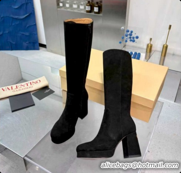 Big Discount Valentino FAWCETTE Platform High Boots 10cm in Suede Black 1215059