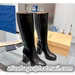 Trendy Design Valentino FAWCETTE Platform High Boots 10cm in Calfskin Leather Black 1215060