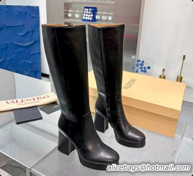 Trendy Design Valentino FAWCETTE Platform High Boots 10cm in Calfskin Leather Black 1215060
