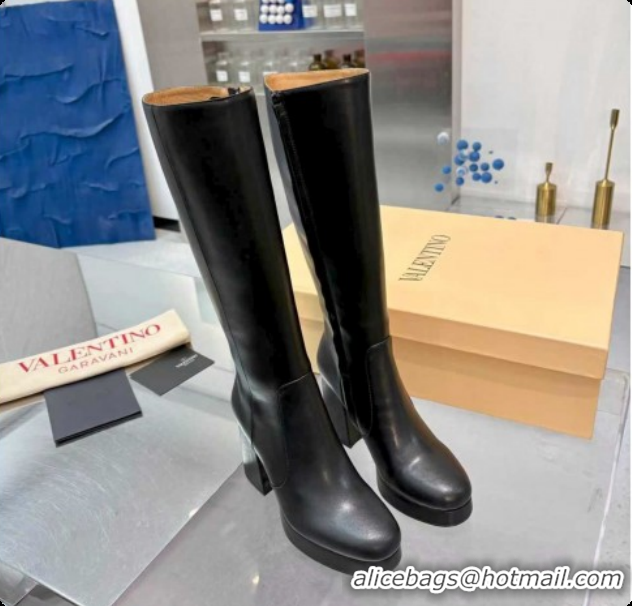 Trendy Design Valentino FAWCETTE Platform High Boots 10cm in Calfskin Leather Black 1215060