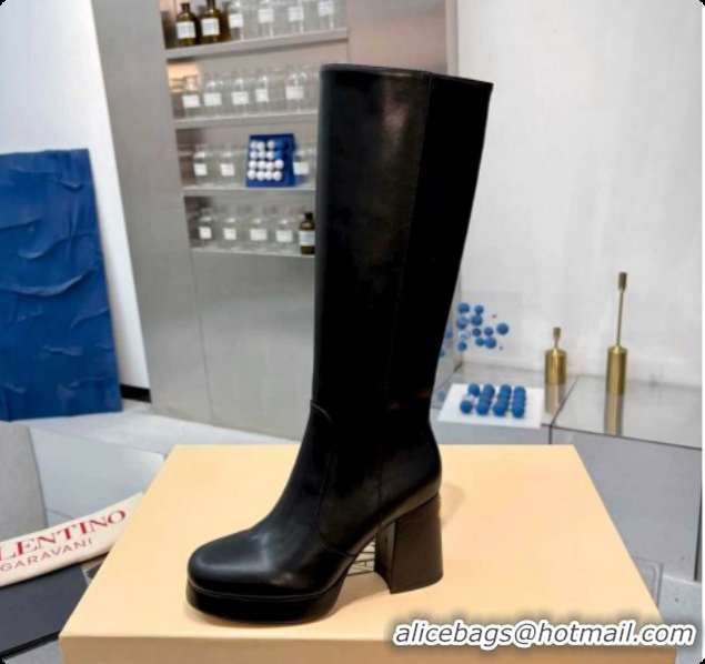 Trendy Design Valentino FAWCETTE Platform High Boots 10cm in Calfskin Leather Black 1215060