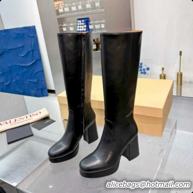 Trendy Design Valentino FAWCETTE Platform High Boots 10cm in Calfskin Leather Black 1215060