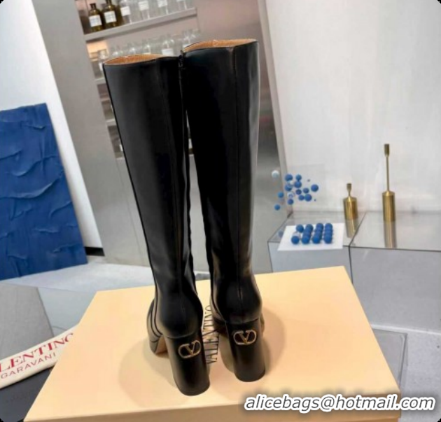 Trendy Design Valentino FAWCETTE Platform High Boots 10cm in Calfskin Leather Black 1215060