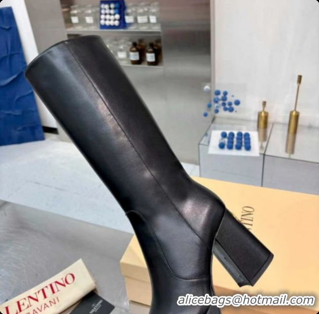 Trendy Design Valentino FAWCETTE Platform High Boots 10cm in Calfskin Leather Black 1215060