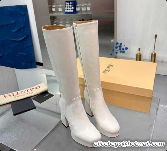 Durable Valentino FAWCETTE Platform High Boots 10cm in Calfskin Leather White 51215061