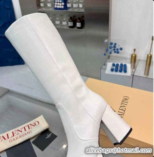 Durable Valentino FAWCETTE Platform High Boots 10cm in Calfskin Leather White 51215061