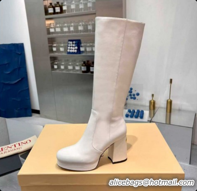 Durable Valentino FAWCETTE Platform High Boots 10cm in Calfskin Leather White 51215061