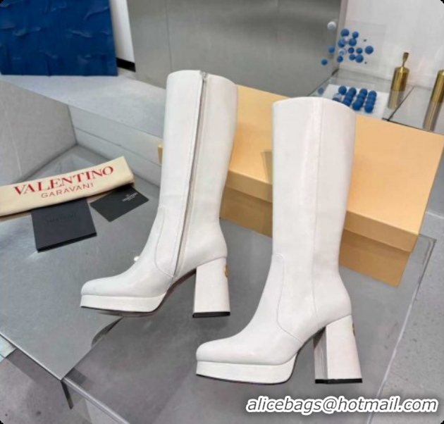 Durable Valentino FAWCETTE Platform High Boots 10cm in Calfskin Leather White 51215061