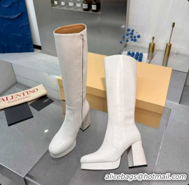 Durable Valentino FAWCETTE Platform High Boots 10cm in Calfskin Leather White 51215061
