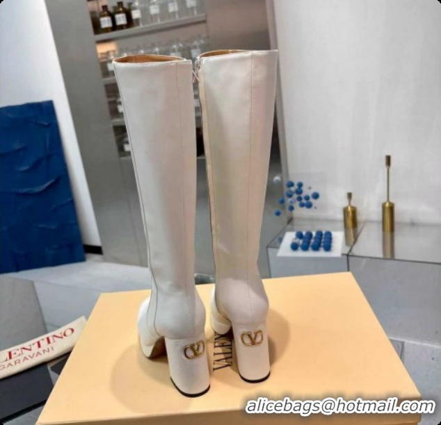 Durable Valentino FAWCETTE Platform High Boots 10cm in Calfskin Leather White 51215061