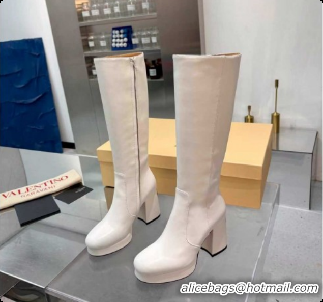 Durable Valentino FAWCETTE Platform High Boots 10cm in Calfskin Leather White 51215061
